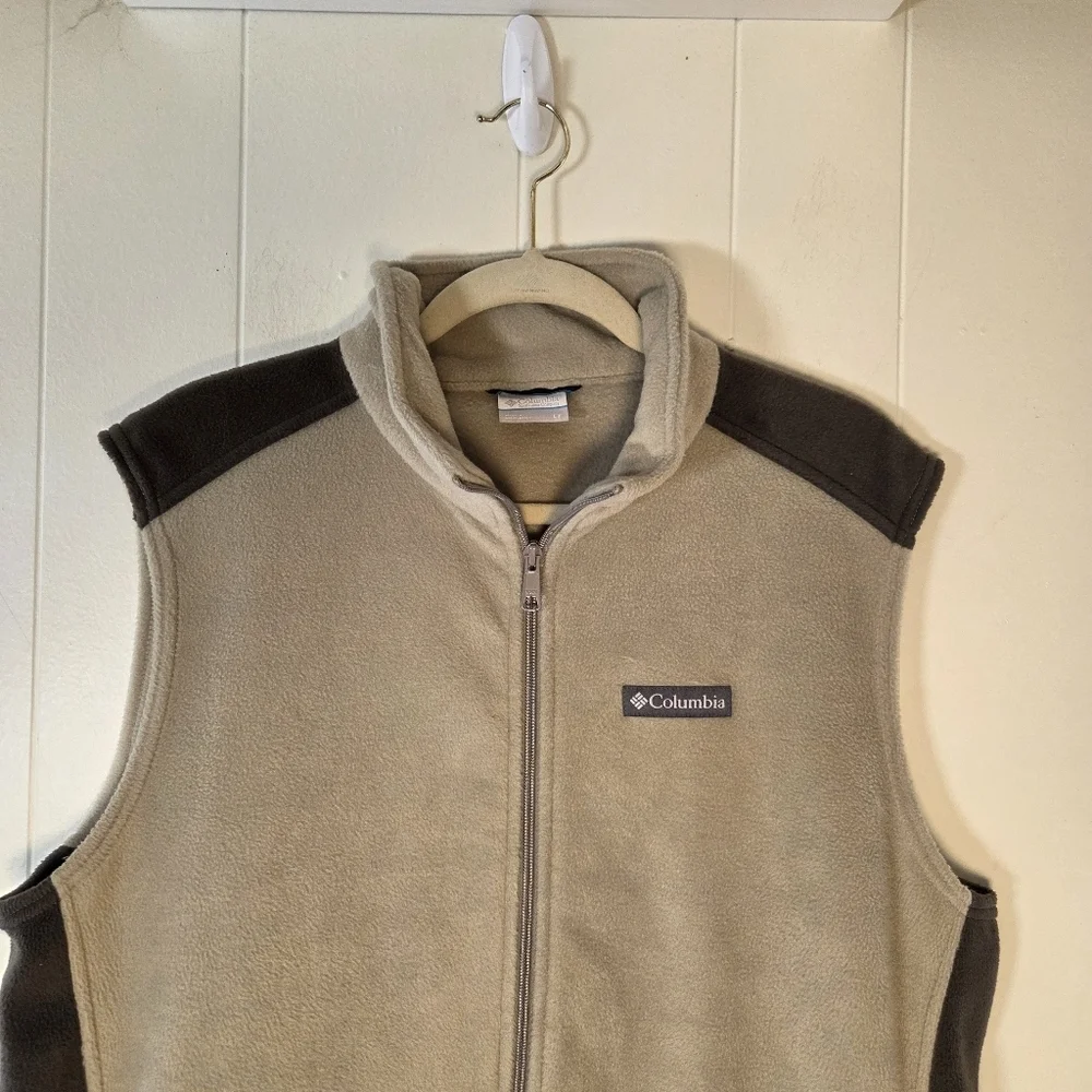 Columbia Steens Mountain Fleece Tan Black Zip Vest Size Large Tall